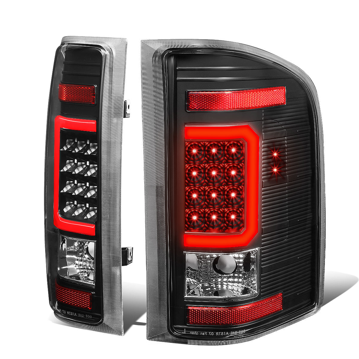FAROS TRASEROS 07-13 CHEVY SILVERADO 1500 , GMC SIERRA 1500 / 07-14 CHEVY SILVERADO 2500HD , 3500HD , GMC SIERRA 2500HD , 3500HD - RED 3D STRIP - LED - BLACK / CLEAR