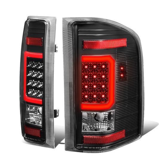 FAROS TRASEROS 07-13 CHEVY SILVERADO 1500 , GMC SIERRA 1500 / 07-14 CHEVY SILVERADO 2500HD , 3500HD , GMC SIERRA 2500HD , 3500HD - RED 3D STRIP - LED - BLACK / CLEAR