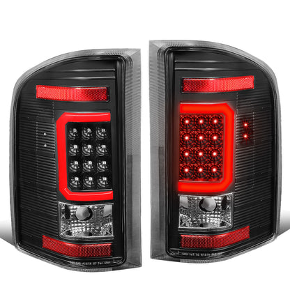 FAROS TRASEROS 07-13 CHEVY SILVERADO 1500 , GMC SIERRA 1500 / 07-14 CHEVY SILVERADO 2500HD , 3500HD , GMC SIERRA 2500HD , 3500HD - RED 3D STRIP - LED - BLACK / CLEAR