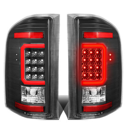 FAROS TRASEROS 07-13 CHEVY SILVERADO 1500 , GMC SIERRA 1500 / 07-14 CHEVY SILVERADO 2500HD , 3500HD , GMC SIERRA 2500HD , 3500HD - RED 3D STRIP - LED - BLACK / CLEAR