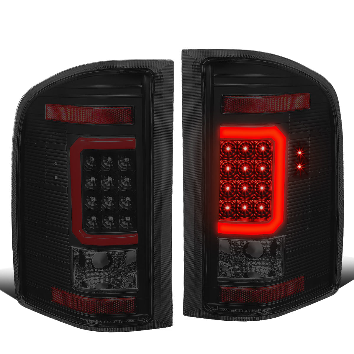FAROS TRASEROS 07-13 CHEVY SILVERADO 1500 , GMC SIERRA 1500 / 07-14 CHEVY SILVERADO 2500HD , 3500HD , GMC SIERRA 2500HD , 3500HD - RED 3D STRIP - LED - BLACK / SMOKE