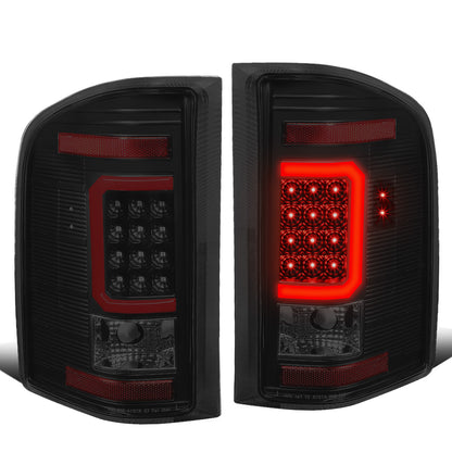 FAROS TRASEROS 07-13 CHEVY SILVERADO 1500 , GMC SIERRA 1500 / 07-14 CHEVY SILVERADO 2500HD , 3500HD , GMC SIERRA 2500HD , 3500HD - RED 3D STRIP - LED - BLACK / SMOKE