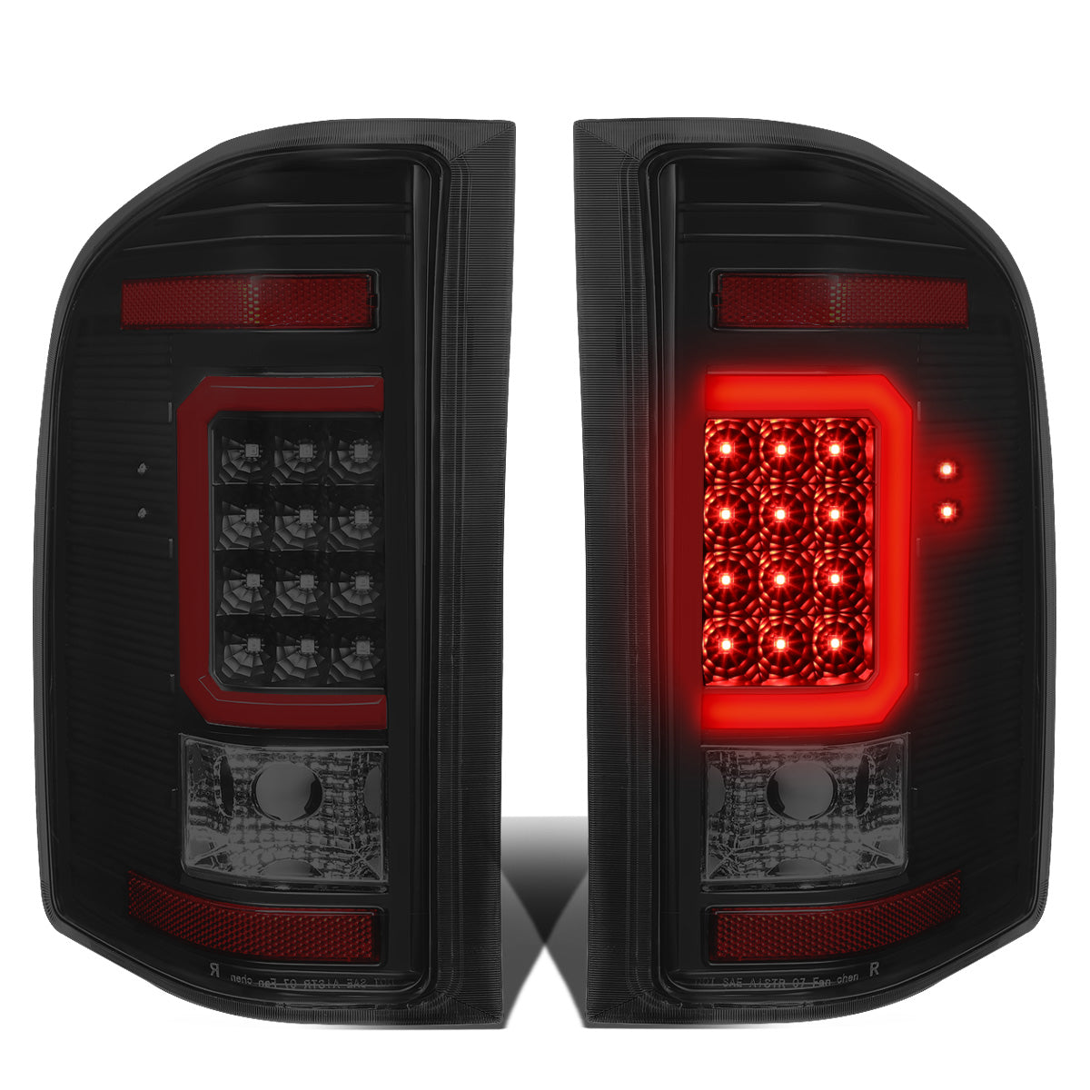 FAROS TRASEROS 07-13 CHEVY SILVERADO 1500 , GMC SIERRA 1500 / 07-14 CHEVY SILVERADO 2500HD , 3500HD , GMC SIERRA 2500HD , 3500HD - RED 3D STRIP - LED - BLACK / SMOKE