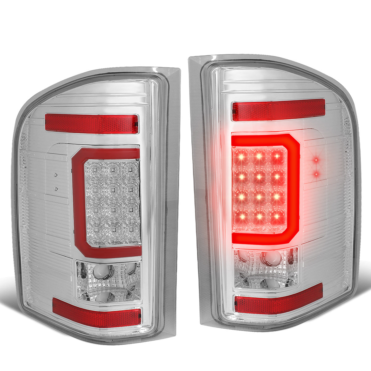 FAROS TRASEROS 07-13 CHEVY SILVERADO 1500 , GMC SIERRA 1500 / 07-14 CHEVY SILVERADO 2500HD , 3500HD , GMC SIERRA 2500HD , 3500HD - RED 3D STRIP - LED - CHROME / CLEAR
