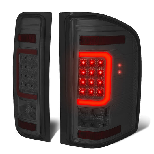 FAROS TRASEROS 07-13 CHEVY SILVERADO 1500 , GMC SIERRA 1500 / 07-14 CHEVY SILVERADO 2500HD , 3500HD , GMC SIERRA 2500HD , 3500HD - RED 3D STRIP - LED - CHROME / SMOKE