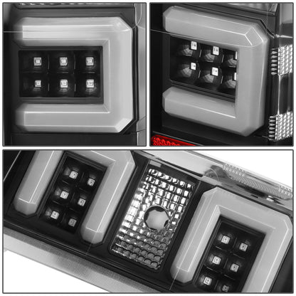 FAROS TRASEROS 14-19 CHEVY SILVERADO 1500 - 15-19 SILVERADO 2500HD 3500HD - 15-19 GMC SIERRA 3500HD DUAL REAR WHEELS - HALOGEN TAIL LIGHT MODELS ONLY - C-BAR - DUAL 3D STRIPS - LED - BLACK / CLEAR