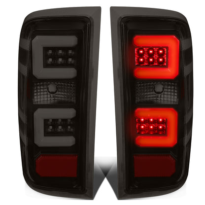 FAROS TRASEROS 14-19 CHEVY SILVERADO 1500 - 15-19 SILVERADO 2500HD 3500HD - 15-19 GMC SIERRA 3500HD DUAL REAR WHEELS - HALOGEN TAIL LIGHT MODELS ONLY - C-BAR - DUAL 3D STRIPS - LED - BLACK / SMOKE