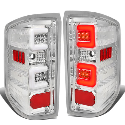 FAROS TRASEROS 14-19 CHEVY SILVERADO 1500 - 15-19 SILVERADO 2500HD 3500HD - 15-19 GMC SIERRA 3500HD DUAL REAR WHEELS - HALOGEN TAIL LIGHT MODELS ONLY - C-BAR - DUAL 3D STRIPS - LED - CHROME / CLEAR