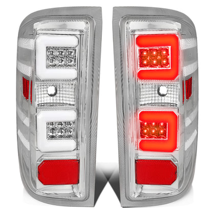 FAROS TRASEROS 14-19 CHEVY SILVERADO 1500 - 15-19 SILVERADO 2500HD 3500HD - 15-19 GMC SIERRA 3500HD DUAL REAR WHEELS - HALOGEN TAIL LIGHT MODELS ONLY - C-BAR - DUAL 3D STRIPS - LED - CHROME / CLEAR