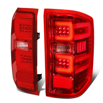 FAROS TRASEROS 14-19 CHEVY SILVERADO 1500 - 15-19 SILVERADO 2500HD 3500HD - 15-19 GMC SIERRA 3500HD DUAL REAR WHEELS - HALOGEN TAIL LIGHT MODELS ONLY - C-BAR - DUAL 3D STRIPS - LED - CHROME / RED