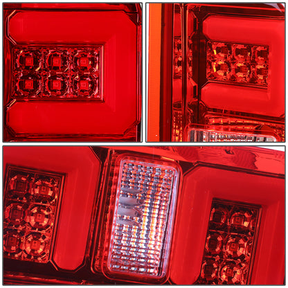 FAROS TRASEROS 14-19 CHEVY SILVERADO 1500 - 15-19 SILVERADO 2500HD 3500HD - 15-19 GMC SIERRA 3500HD DUAL REAR WHEELS - HALOGEN TAIL LIGHT MODELS ONLY - C-BAR - DUAL 3D STRIPS - LED - CHROME / RED