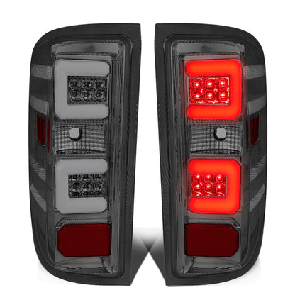 FAROS TRASEROS 14-19 CHEVY SILVERADO 1500 - 15-19 SILVERADO 2500HD 3500HD - 15-19 GMC SIERRA 3500HD DUAL REAR WHEELS - HALOGEN TAIL LIGHT MODELS ONLY - C-BAR - DUAL 3D STRIPS - LED - CHROME / SMOKE