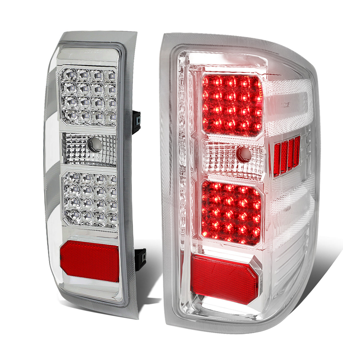 FAROS TRASEROS 14-19 CHEVY SILVERADO 1500 - 15-19 SILVERADO 2500HD 3500HD - 15-19 GMC SIERRA 3500HD DUAL REAR WHEELS - HALOGEN TAIL LIGHT MODELS ONLY - DUAL LED - CHROME / CLEAR