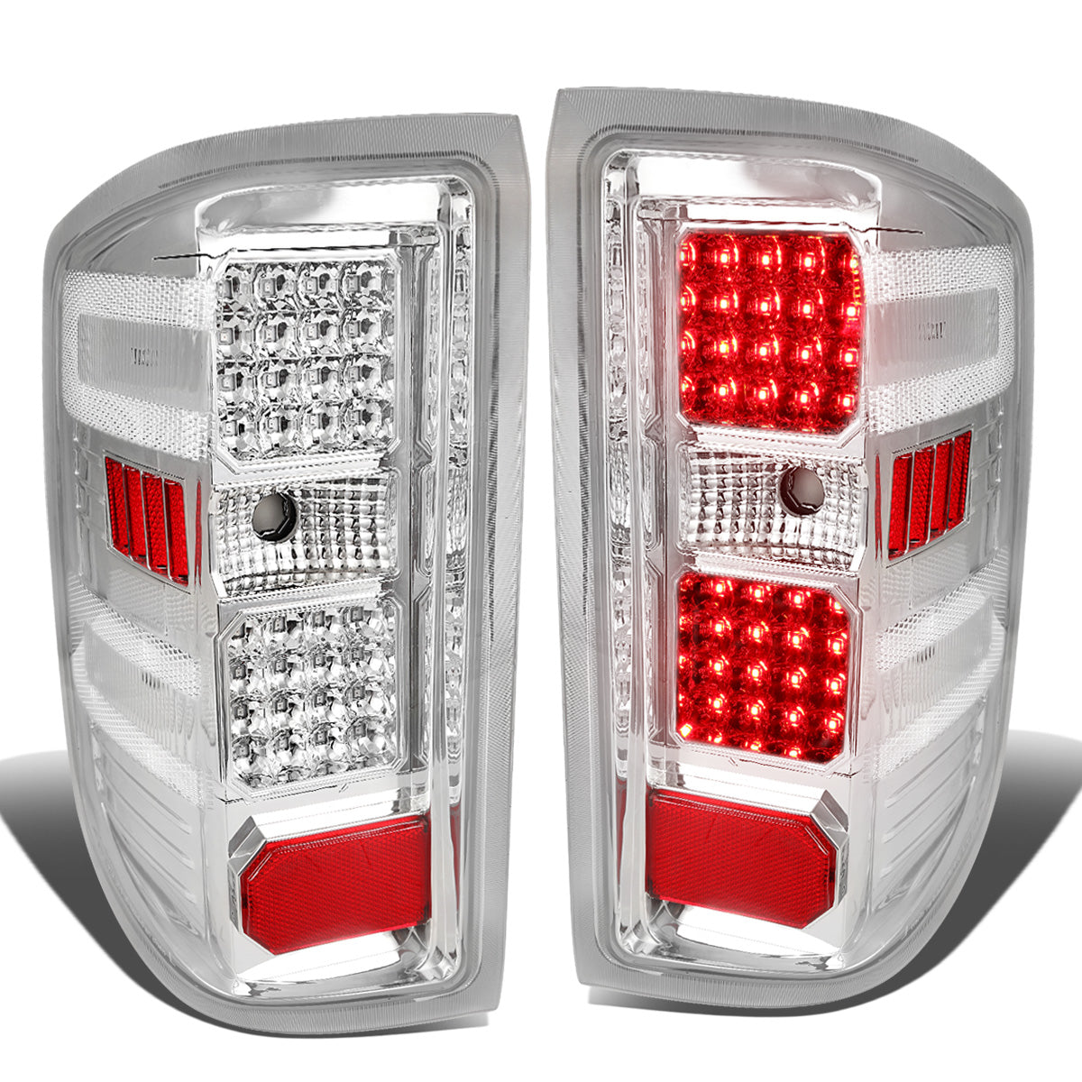 FAROS TRASEROS 14-19 CHEVY SILVERADO 1500 - 15-19 SILVERADO 2500HD 3500HD - 15-19 GMC SIERRA 3500HD DUAL REAR WHEELS - HALOGEN TAIL LIGHT MODELS ONLY - DUAL LED - CHROME / CLEAR