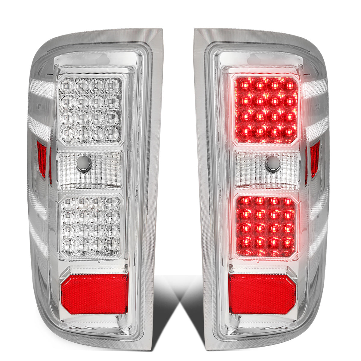 FAROS TRASEROS 14-19 CHEVY SILVERADO 1500 - 15-19 SILVERADO 2500HD 3500HD - 15-19 GMC SIERRA 3500HD DUAL REAR WHEELS - HALOGEN TAIL LIGHT MODELS ONLY - DUAL LED - CHROME / CLEAR