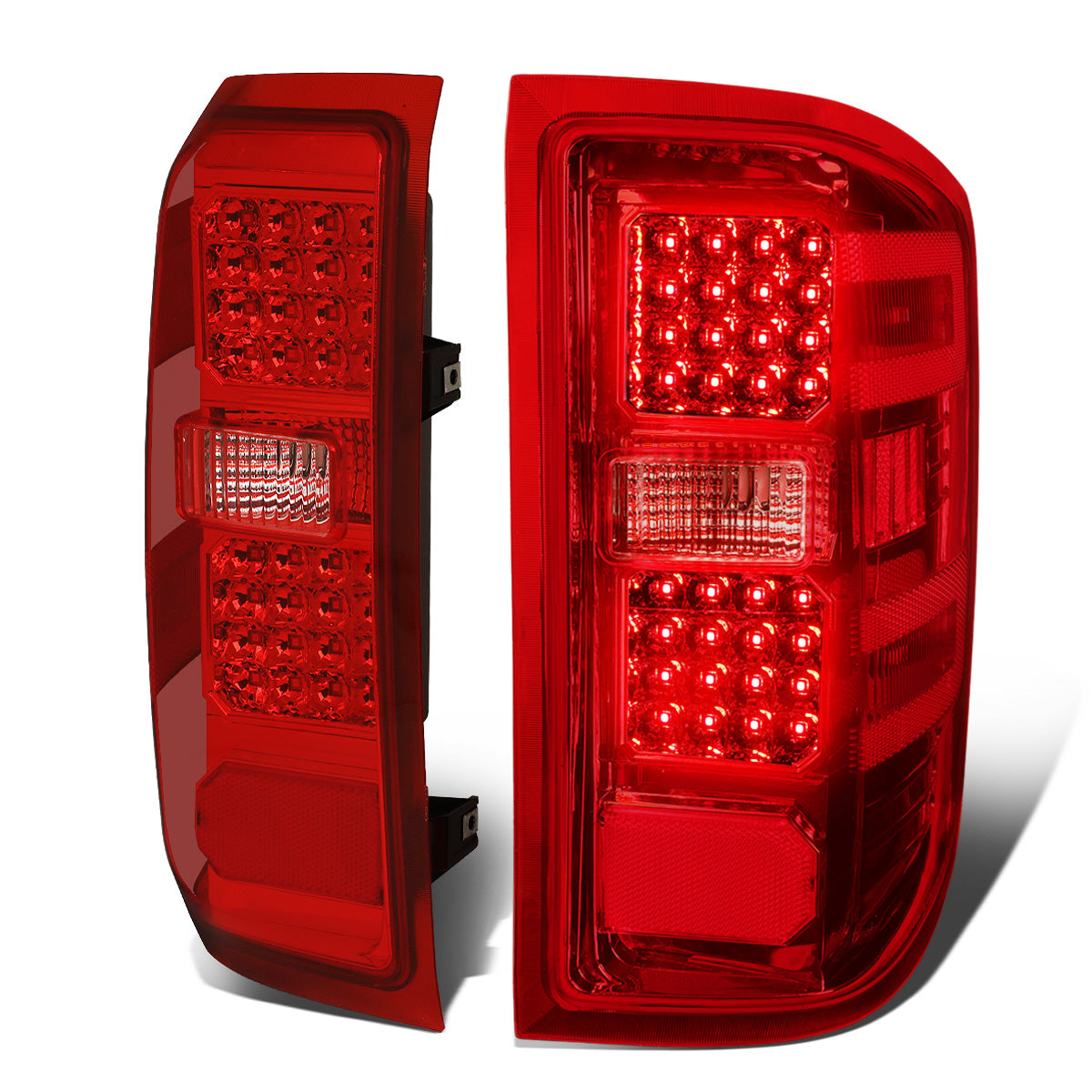 FAROS TRASEROS 14-19 CHEVY SILVERADO 1500 - 15-19 SILVERADO 2500HD 3500HD - 15-19 GMC SIERRA 3500HD DUAL REAR WHEELS - HALOGEN TAIL LIGHT MODELS ONLY - DUAL LED - CHROME / RED
