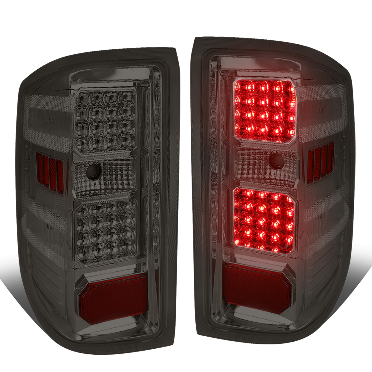 FAROS TRASEROS 14-19 CHEVY SILVERADO 1500 - 15-19 SILVERADO 2500HD 3500HD - 15-19 GMC SIERRA 3500HD DUAL REAR WHEELS - HALOGEN TAIL LIGHT MODELS ONLY - DUAL LED - CHROME / SMOKE
