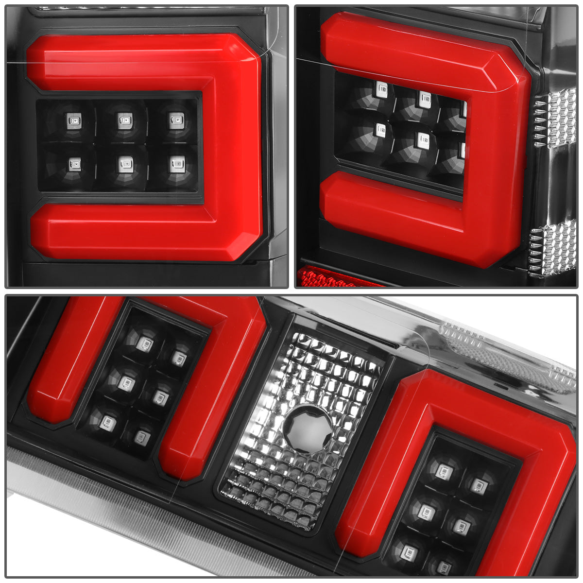FAROS TRASEROS 14-19 CHEVY SILVERADO 1500 - 15-19 SILVERADO 2500HD 3500HD - 15-19 GMC SIERRA 3500HD DUAL REAR WHEELS - HALOGEN TAIL LIGHT MODELS ONLY - C-BAR - DUAL RED 3D STRIPS - LED - BLACK / CLEAR