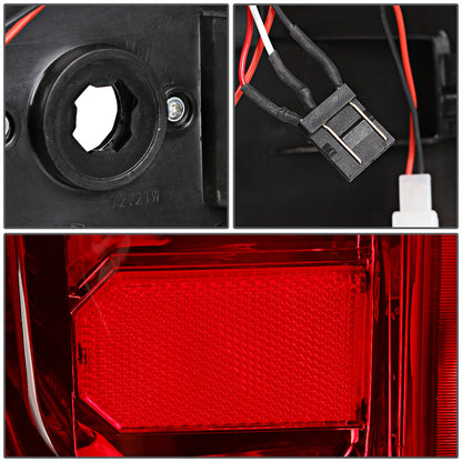 FAROS TRASEROS 14-19 CHEVY SILVERADO 1500 - 15-19 SILVERADO 2500HD 3500HD - 15-19 GMC SIERRA 3500HD DUAL REAR WHEELS - HALOGEN TAIL LIGHT MODELS ONLY - C-BAR - DUAL RED 3D STRIPS - LED - CHROME / RED