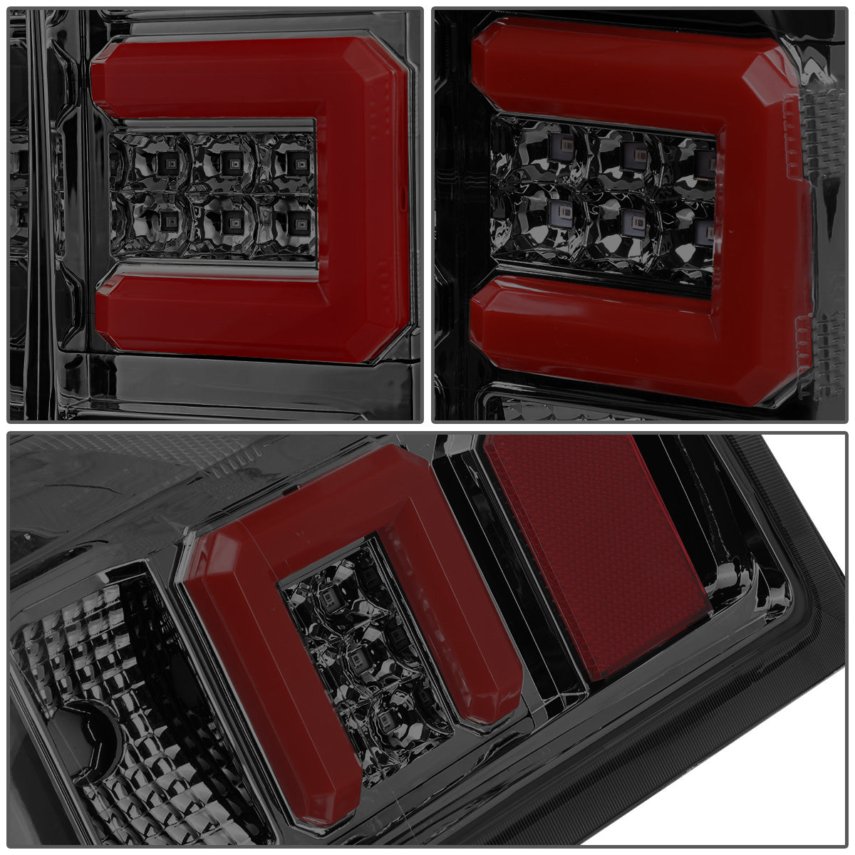 FAROS TRASEROS 14-19 CHEVY SILVERADO 1500 - 15-19 SILVERADO 2500HD 3500HD - 15-19 GMC SIERRA 3500HD DUAL REAR WHEELS - HALOGEN TAIL LIGHT MODELS ONLY - C-BAR - DUAL RED 3D STRIPS - LED - CHROME / SMOKE