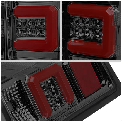 FAROS TRASEROS 14-19 CHEVY SILVERADO 1500 - 15-19 SILVERADO 2500HD 3500HD - 15-19 GMC SIERRA 3500HD DUAL REAR WHEELS - HALOGEN TAIL LIGHT MODELS ONLY - C-BAR - DUAL RED 3D STRIPS - LED - CHROME / SMOKE