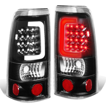 FAROS TRASEROS 99-02 CHEVY SILVERADO 1500 , 2500 , 3500 , HD MODELS / 99-03 GMC SIERRA 1500 , 2500 , HD MODELS - C-BAR - 3D - U-HALO LED - BLACK / CLEAR