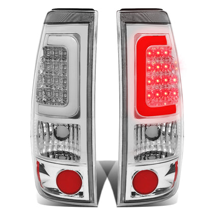 FAROS TRASEROS 99-02 CHEVY SILVERADO 1500 , 2500 , 3500 , HD MODELS / 99-03 GMC SIERRA 1500 , 2500 , HD MODELS - C-BAR - 3D - U-HALO LED - CHROME / CLEAR