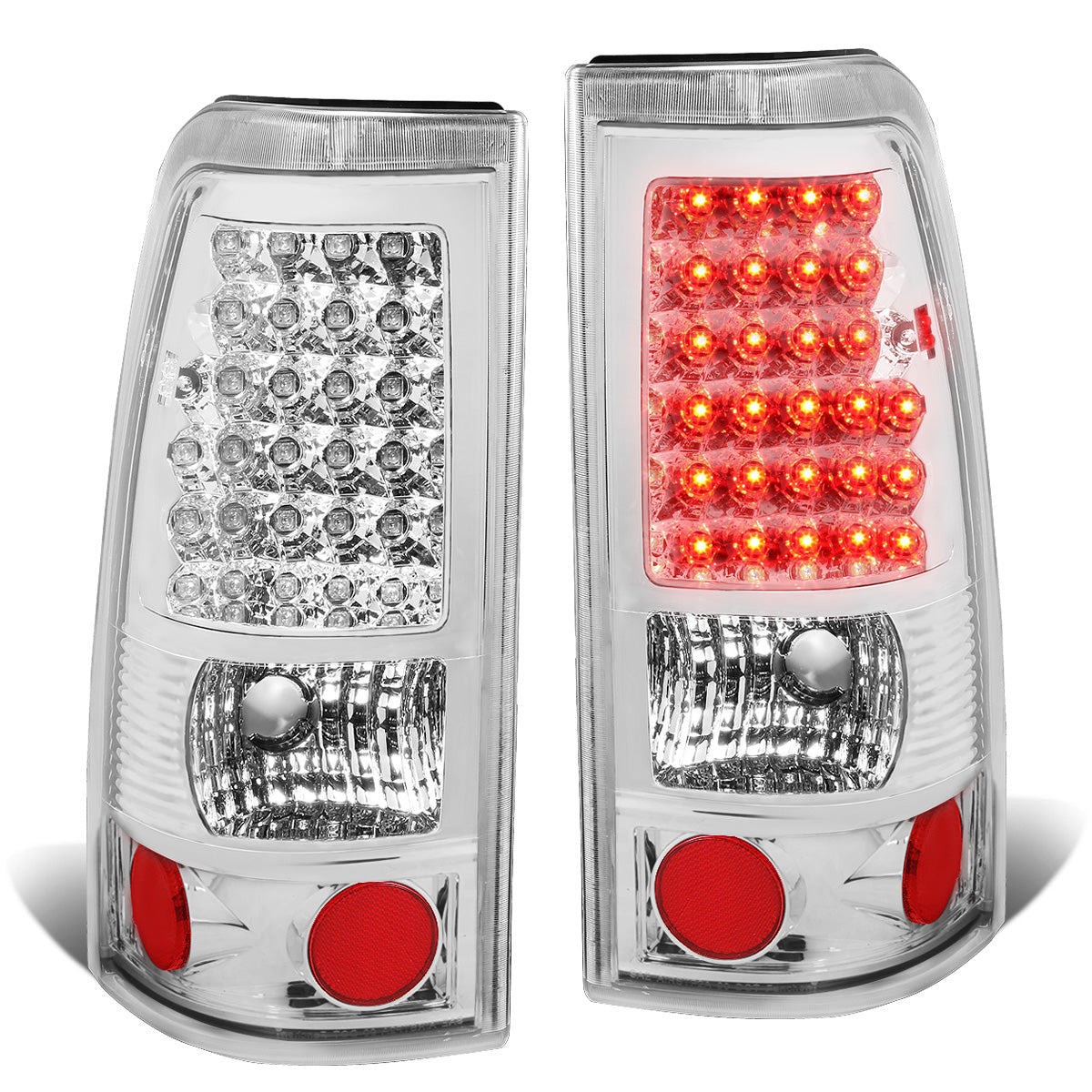 FAROS TRASEROS 99-02 CHEVY SILVERADO 1500 , 2500 , 3500 , HD MODELS / 99-03 GMC SIERRA 1500 , 2500 , 3500 , HD MODELS - LED - CHROME / CLEAR