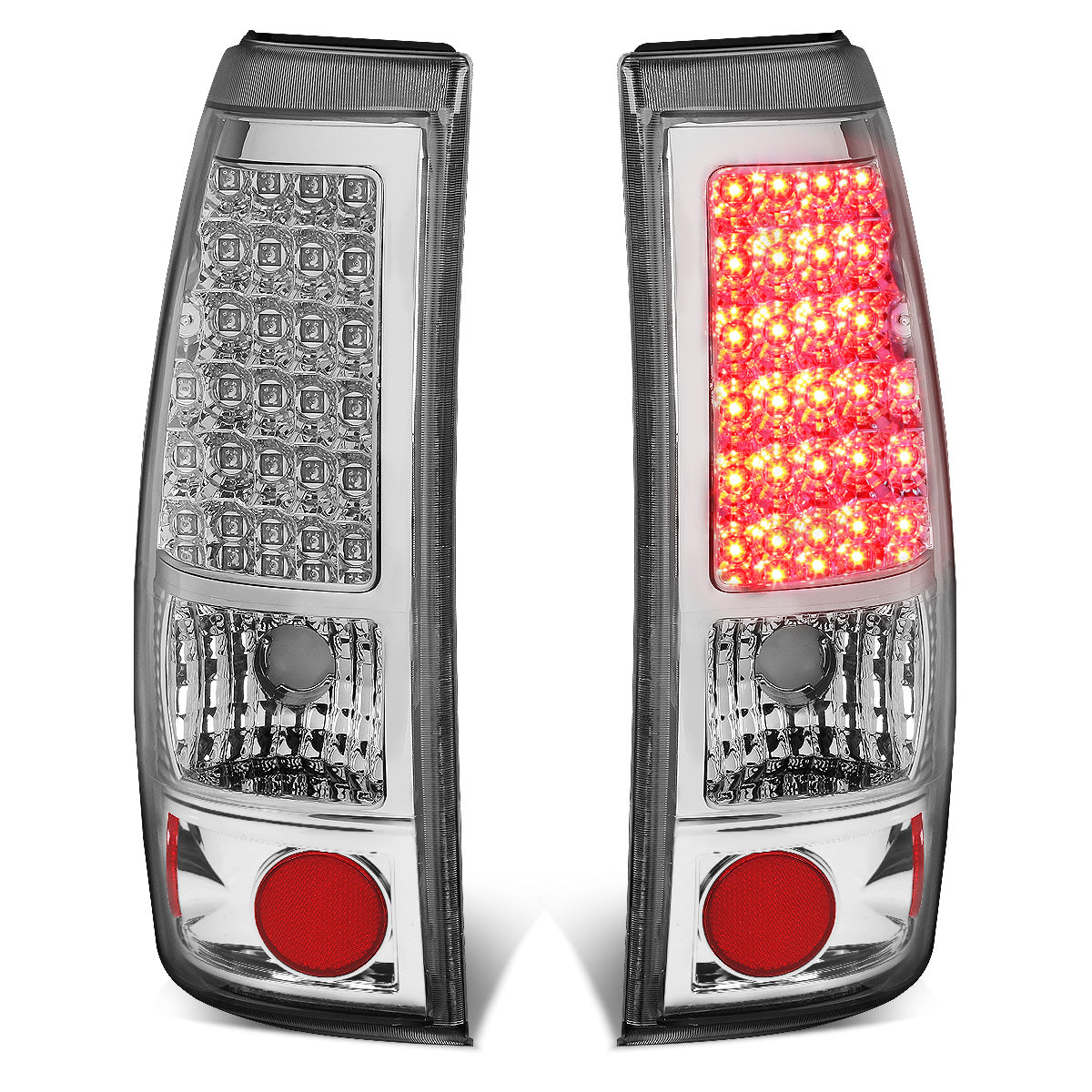 FAROS TRASEROS 99-02 CHEVY SILVERADO 1500 , 2500 , 3500 , HD MODELS / 99-03 GMC SIERRA 1500 , 2500 , 3500 , HD MODELS - LED - CHROME / CLEAR