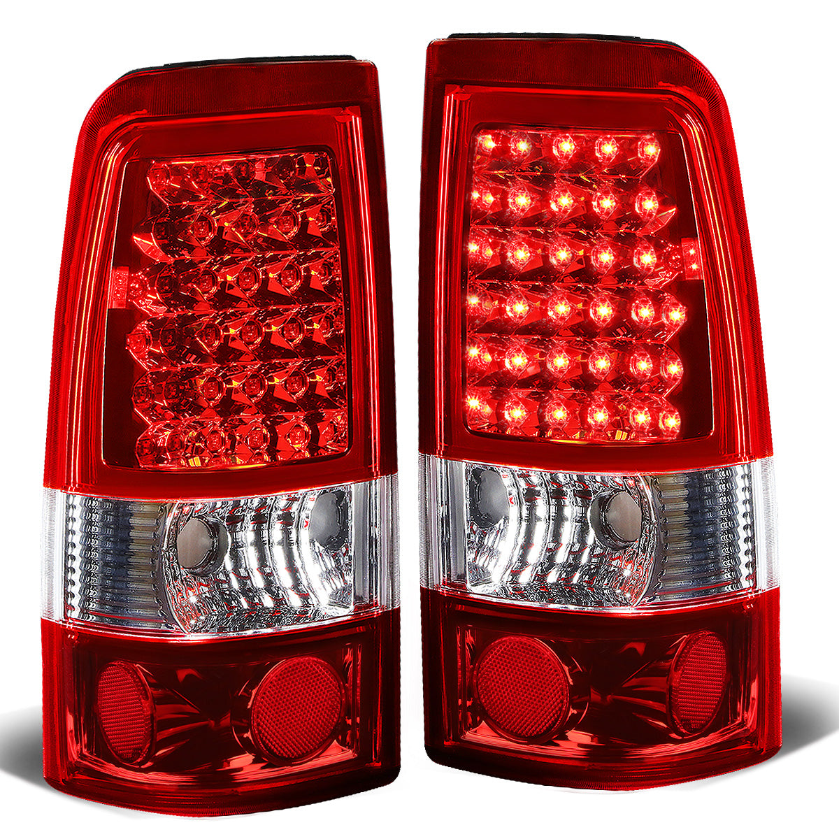 FAROS TRASEROS 99-02 CHEVY SILVERADO 1500 , 2500 , 3500 , HD MODELS / 99-03 GMC SIERRA 1500 , 2500 , 3500 , HD MODELS - LED - CHROME / RED