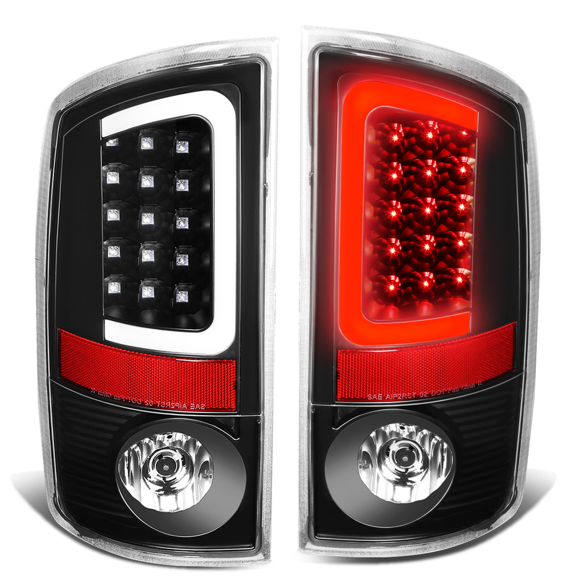 FAROS TRASEROS 02-06 DODGE RAM 1500 / 03-06 DODGE RAM 2500 , 3500 - C-BAR - U-HALO LED - BLACK / CLEAR