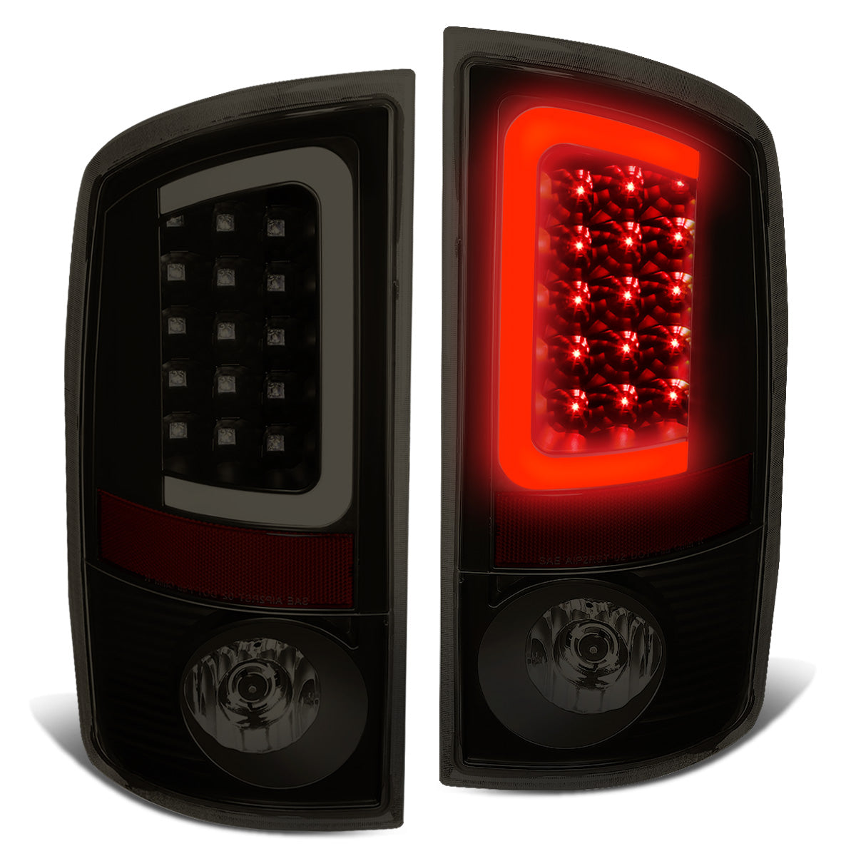 FAROS TRASEROS 02-06 DODGE RAM 1500 / 03-06 DODGE RAM 2500 , 3500 - C-BAR - U-HALO LED - BLACK / SMOKE