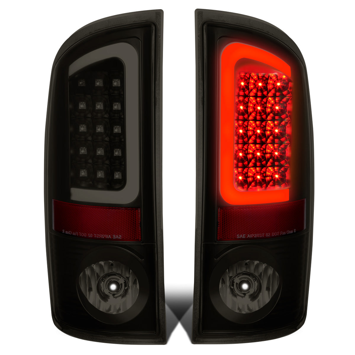 FAROS TRASEROS 02-06 DODGE RAM 1500 / 03-06 DODGE RAM 2500 , 3500 - C-BAR - U-HALO LED - BLACK / SMOKE