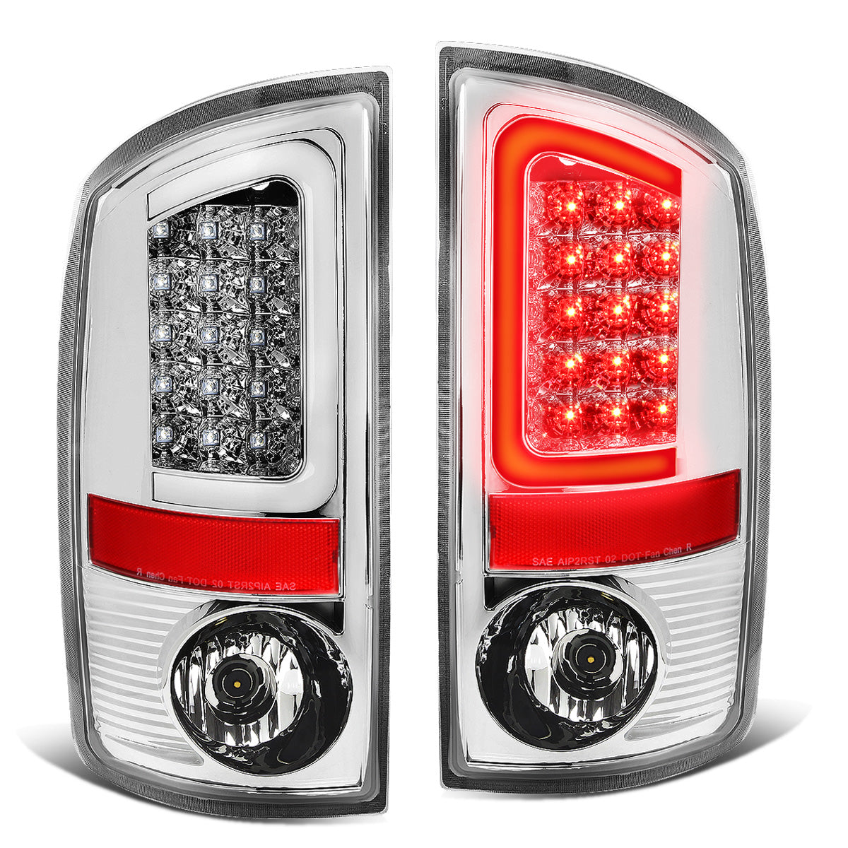 FAROS TRASEROS 02-06 DODGE RAM 1500 / 03-06 DODGE RAM 2500 , 3500 - C-BAR - U-HALO LED - CHROME / CLEAR