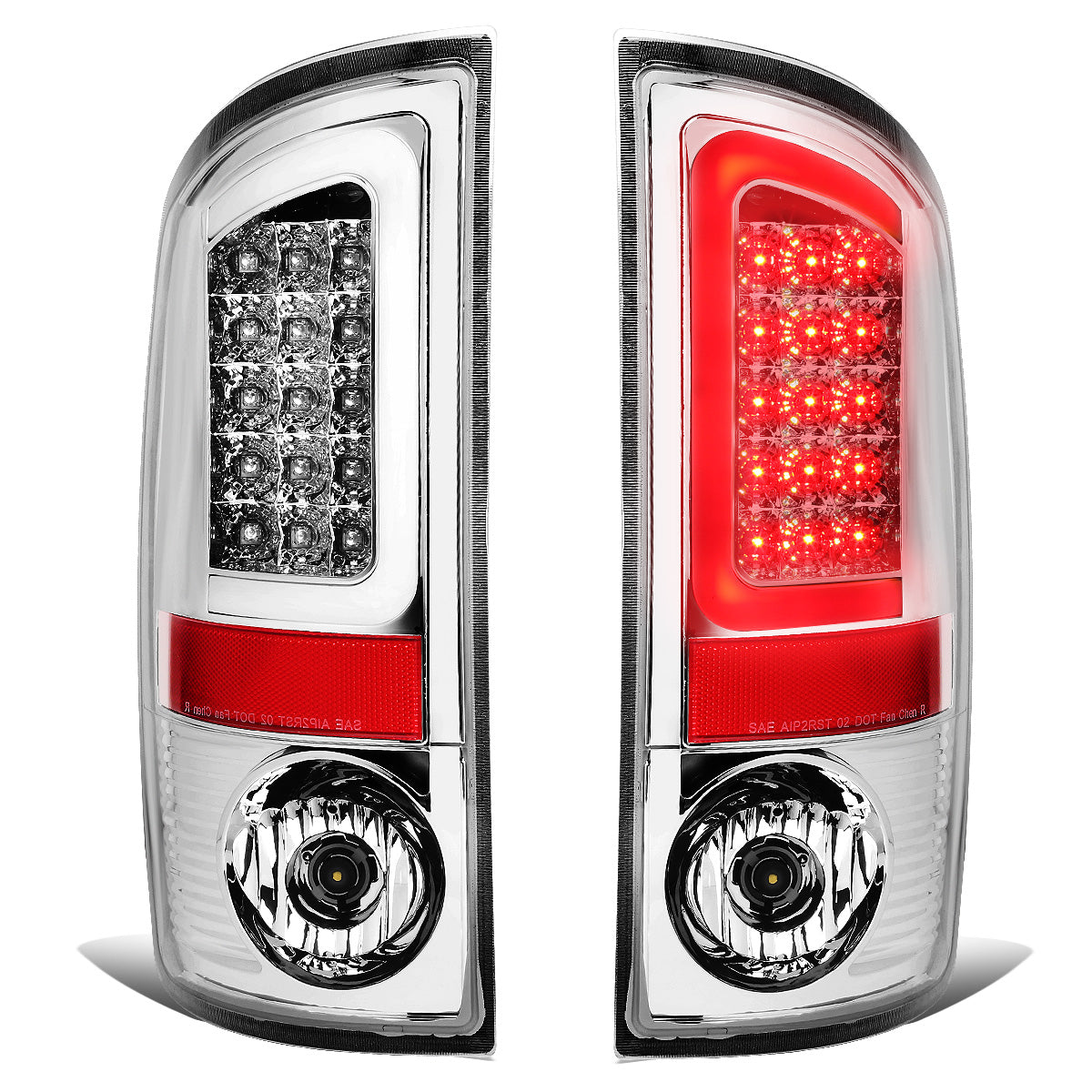 FAROS TRASEROS 02-06 DODGE RAM 1500 / 03-06 DODGE RAM 2500 , 3500 - C-BAR - U-HALO LED - CHROME / CLEAR