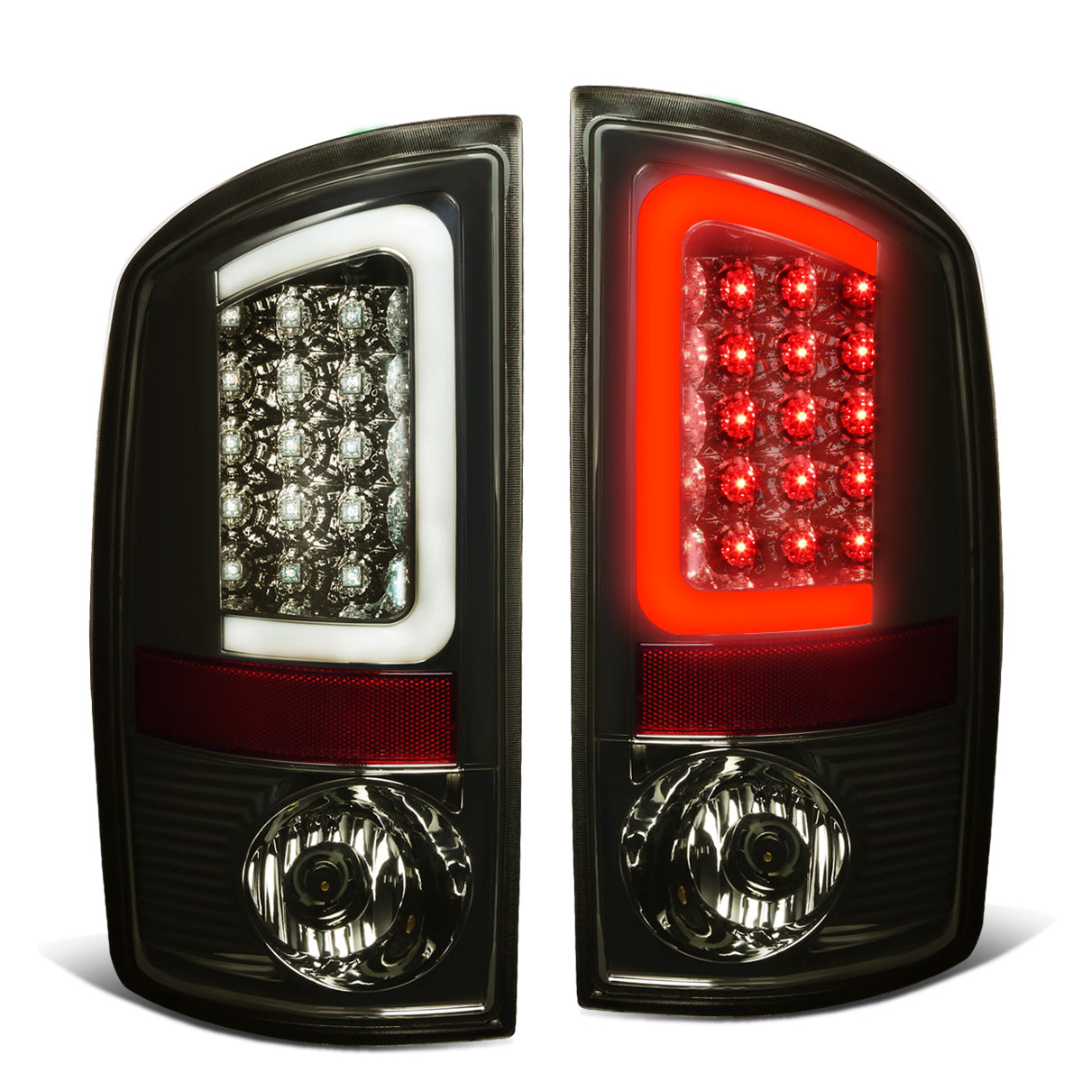 FAROS TRASEROS 02-06 DODGE RAM 1500 / 03-06 DODGE RAM 2500 , 3500 - C-BAR - U-HALO LED - CHROME / SMOKE