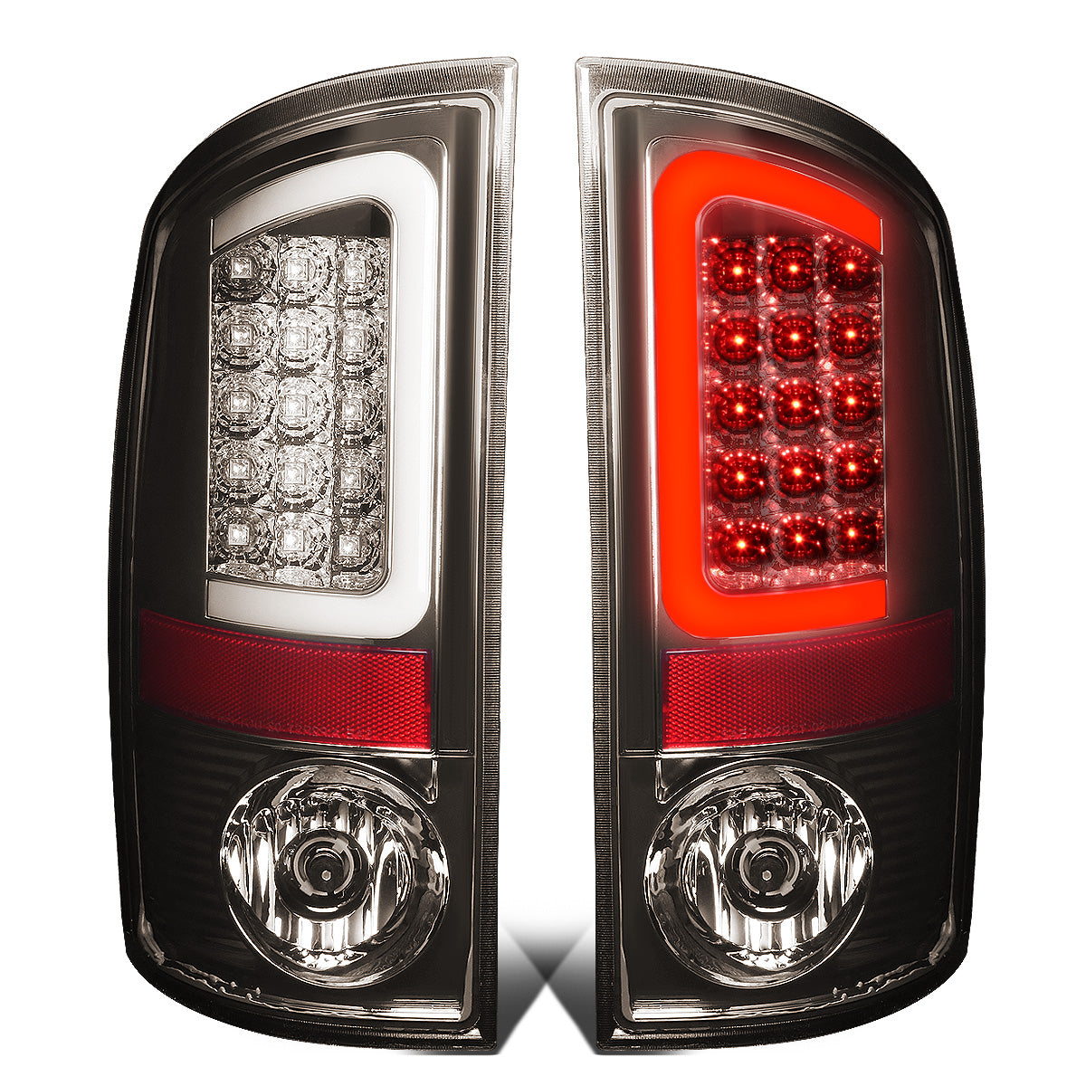 FAROS TRASEROS 02-06 DODGE RAM 1500 / 03-06 DODGE RAM 2500 , 3500 - C-BAR - U-HALO LED - CHROME / SMOKE