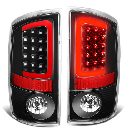 FAROS TRASEROS 02-06 DODGE RAM 1500 / 03-06 DODGE RAM 2500 , 3500 - RED C-BAR - 3D - U-HALO LED - BLACK / CLEAR