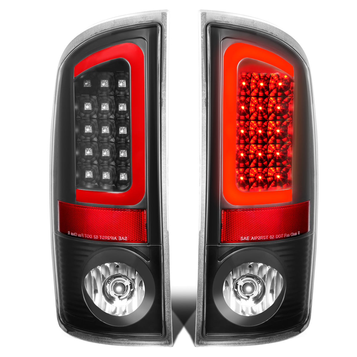 FAROS TRASEROS 02-06 DODGE RAM 1500 / 03-06 DODGE RAM 2500 , 3500 - RED C-BAR - 3D - U-HALO LED - BLACK / CLEAR