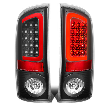 FAROS TRASEROS 02-06 DODGE RAM 1500 / 03-06 DODGE RAM 2500 , 3500 - RED C-BAR - 3D - U-HALO LED - BLACK / CLEAR
