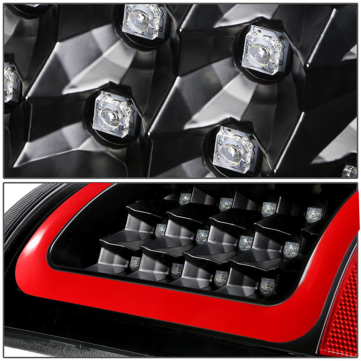 FAROS TRASEROS 02-06 DODGE RAM 1500 / 03-06 DODGE RAM 2500 , 3500 - RED C-BAR - 3D - U-HALO LED - BLACK / CLEAR