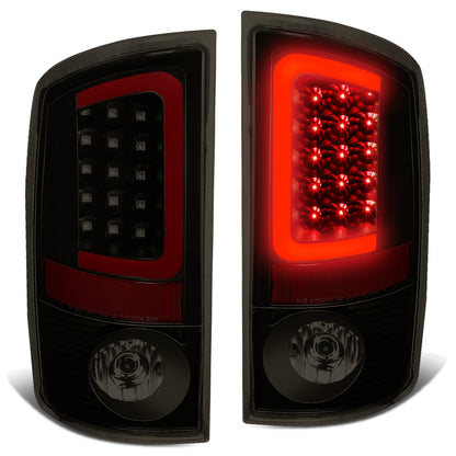 FAROS TRASEROS 02-06 DODGE RAM 1500 / 03-06 DODGE RAM 2500 , 3500 - RED C-BAR - 3D - U-HALO LED - BLACK / SMOKE