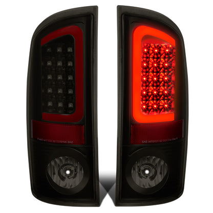 FAROS TRASEROS 02-06 DODGE RAM 1500 / 03-06 DODGE RAM 2500 , 3500 - RED C-BAR - 3D - U-HALO LED - BLACK / SMOKE