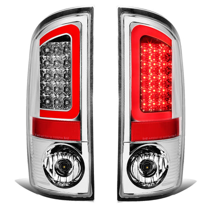 FAROS TRASEROS 02-06 DODGE RAM 1500 / 03-06 DODGE RAM 2500 , 3500 - RED C-BAR - 3D - U-HALO LED - CHROME / CLEAR