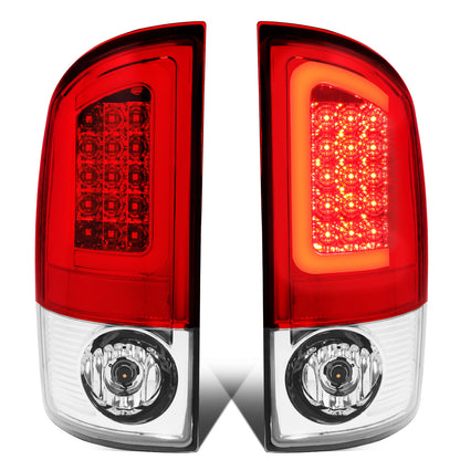 FAROS TRASEROS 02-06 DODGE RAM 1500 / 03-06 DODGE RAM 2500 , 3500 - RED C-BAR - 3D - U-HALO LED - CHROME / RED