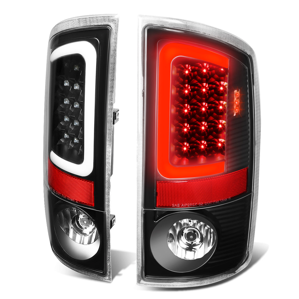 FAROS TRASEROS 07-08 DODGE RAM 1500 / 07-09 DODGE RAM 2500 , 3500 - C-BAR - 3D - U-HALO LED - BLACK / CLEAR