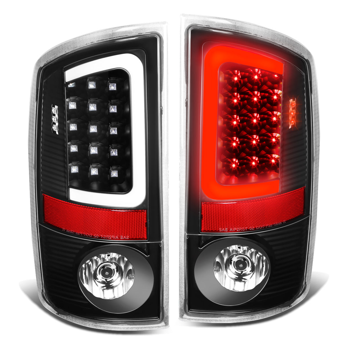 FAROS TRASEROS 07-08 DODGE RAM 1500 / 07-09 DODGE RAM 2500 , 3500 - C-BAR - 3D - U-HALO LED - BLACK / CLEAR