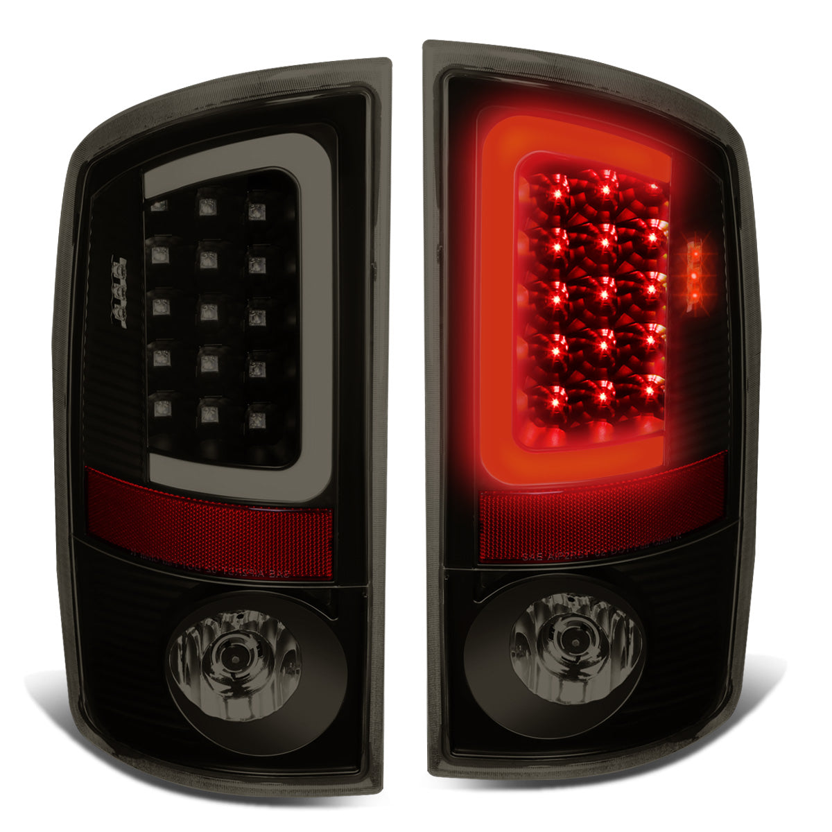 FAROS TRASEROS 07-08 DODGE RAM 1500 / 07-09 DODGE RAM 2500 , 3500 - C-BAR - 3D - U-HALO LED - BLACK / SMOKE