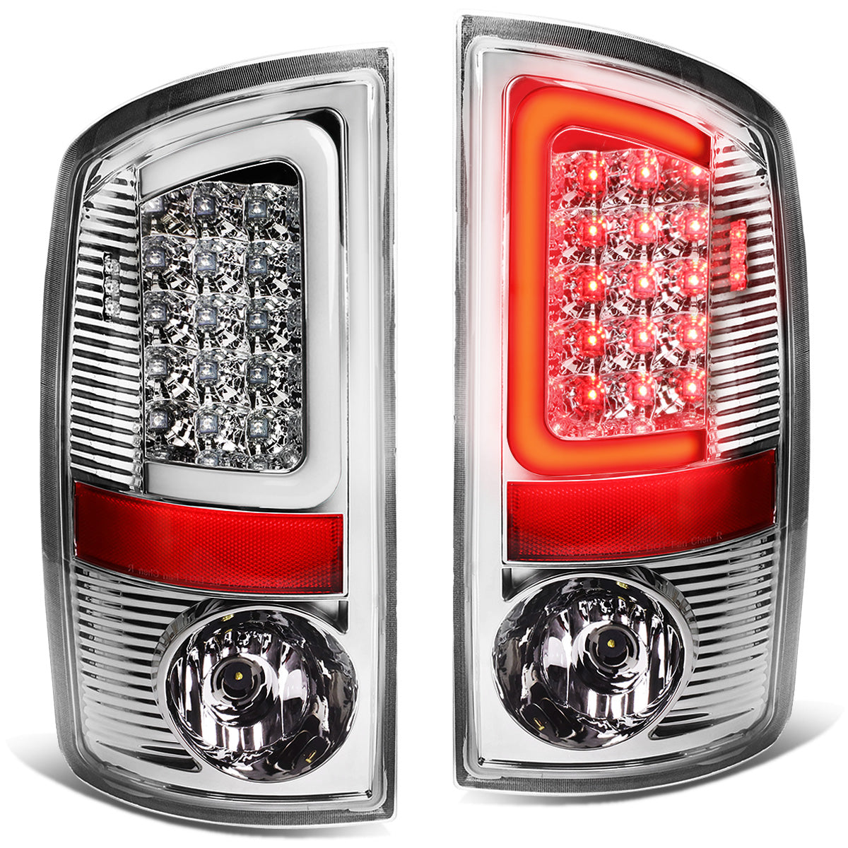 FAROS TRASEROS 07-08 DODGE RAM 1500 / 07-09 DODGE RAM 2500 , 3500 - C-BAR - 3D - U-HALO LED - CHROME / CLEAR