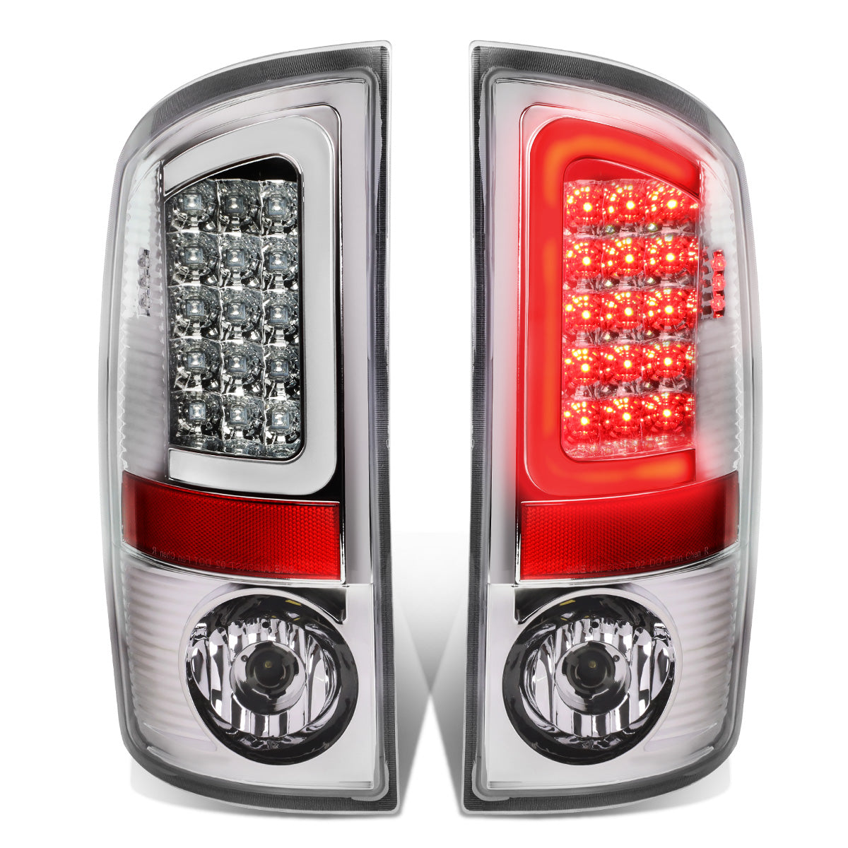 FAROS TRASEROS 07-08 DODGE RAM 1500 / 07-09 DODGE RAM 2500 , 3500 - C-BAR - 3D - U-HALO LED - CHROME / CLEAR